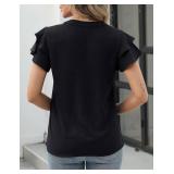 CiCiBird Womens Dressy Button Down Shirt Casual Ruffle Short Sleeve Blouse Business Work V Neck Tops XL Navy Blue