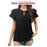 CiCiBird Women Dressy Casual Short Sleeve Blouses Tie Front Pleated Tops Cute Peplum Shirt White XL