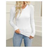 Womens Long Sleeve Shirt Slim Fit Stretch Crewneck Ribbed Tops Undershirt Tees Basic Tunic S