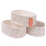 Shelf Storage Baskets for Organizing|Cute Basket for Closet&Blanket Storage|Small Woven Baskets to Store Toys,Books,etc.-13x8.66x5.11  Cotton Rope,Stylish,Oval 3 Packs Rainbow