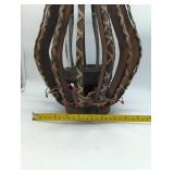 Holiday Woven Wooden Lantern with black metal Handle & berries