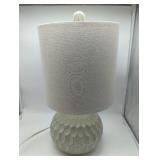 Carved White Table Lamp with Linen Shade