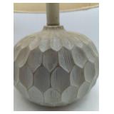 Carved White Table Lamp with Linen Shade