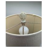 Carved White Table Lamp with Linen Shade