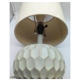 Carved White Table Lamp with Linen Shade