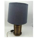 Mid Century Brass Small Table Lamp with Navy Shade
