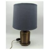 Mid Century Brass Small Table Lamp with Navy Shade