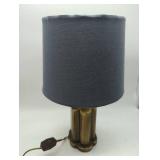 Mid Century Brass Small Table Lamp with Navy Shade