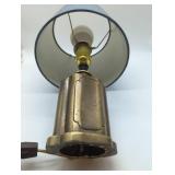 Mid Century Brass Small Table Lamp with Navy Shade