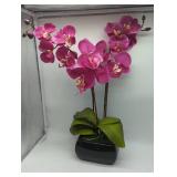 Pink Phalaenopsis Faux Orchid in Black Ceramic Pot