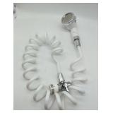 White Handheld Shower Head with Coiled Hose