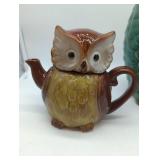 Brown Owl Teapot with Green Ceramic Owl Decor pot