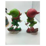 Holiday Decor of: Wooden merry go round with working music box; 2 Elves, NASCAR #8 Dale Jr., Hallmark train ornament. 5 items in lot