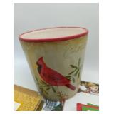 Cardinal ceramic flower pot, 2 Christmas card stacks, snowman large notepad.