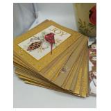 Cardinal ceramic flower pot, 2 Christmas card stacks, snowman large notepad.