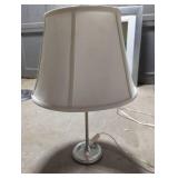 White Table Lamp with Silver Metal Base and pull chain
