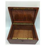 Vintage Antique Japanese Veneer Wood Box with Brass Hardware