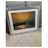 Urban Sunset Landscape Large Framed Print in Silver frame.
