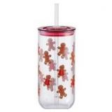 Gingerbread Man Can Sipper Glass with Lid 20 OZ Holiday Time 2 Pack