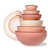 Cook with Color 12-Piece Mixing Bowl Set with Non-Slip Silicone Base and Transparent Lids, Pink