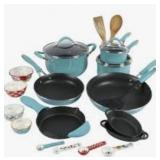 The Pioneer Woman Frontier Speckle 24-Piece Nonstick Cookware Set with Soft Grip Handles, Turquoise