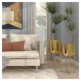 Set of 2 11\" x 11\" x 22\"/10\" x 10\" x 19\" Planters with Stand Gold - CosmoLiving by Cosmopolitan