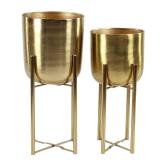 Set of 2 11\" x 11\" x 22\"/10\" x 10\" x 19\" Planters with Stand Gold - CosmoLiving by Cosmopolitan