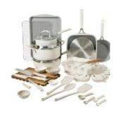 Pioneer Woman Sutton 34-Piece Ceramic Nonstick Cookware and Bakeware Set, Beige