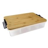 Farberware 11\"x16\" Snacklebox with Locking Bamboo Cutting Board Lid: Plastic Food Storage Container, Hand Wash
