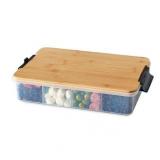 Farberware 11\"x16\" Snacklebox with Locking Bamboo Cutting Board Lid: Plastic Food Storage Container, Hand Wash