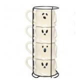 Way to Celebrate 4-Piece 13-Oz White Ghost-Shaped Glazed Ceramic Stacking Mug Set with Metal Rack