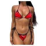 MIKETAI Sexy Bikinis for Women 2 Piece Bikini Spaghetti Strap Swimsuits Solid Color Bathing Swimwear Triangle Bathing Suit (US, Alpha, Small, Regular, Regular, Bright Red)