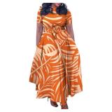 BFFBABY Plus Size Dress A Line Dresses for Women Summer Long Dresses with Sleeve Casual Belted Orange 3X