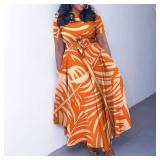 BFFBABY Plus Size Dress A Line Dresses for Women Summer Long Dresses with Sleeve Casual Belted Orange 3X