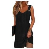 Disamer Summer Dresses for Women 2025 Sundresses Sleeveless Beach Swimsuit Cover Ups Spring Casual Loose Tank Tshirt Sun Dress,Stripe Black,X-Large