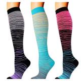 Double Couple 3 Pairs Compression Socks for Women Men 20-30mmhg Knee High Stocking for Sports Running Travel Nurses