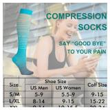 Double Couple 3 Pairs Compression Socks for Women Men 20-30mmhg Knee High Stocking for Sports Running Travel Nurses