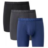 DAVID ARCHY Mens Underwear Boxer Briefs Breathable Soft Moisture-Wicking with Fly Underwear Long Leg 8\" for Men 3 Pack (L, Black/Dark Gray/Navy Blue - 8\" in 3 Pack)