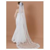 BEAUTELICATE Wedding Bridal Veil with Comb 1 Tier Lace Applique Chapel Length 90\" Ivory