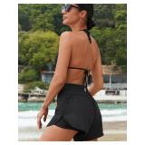 ATTRACO Women Swim Shorts with Pockets Swimsuit Shorts Elastic Waist Black Swim Trunk 3XL