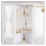 HOMEIDEAS Non-See-Through Sidelight French Curtains for Front Door, Light Filtering Privacy Semi Sheer Door Window Curtains with Rod Pocket and Tieback, 1 Panel, White, 26W X 72L Inch