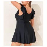 Smismivo Plus Size Swim Dress One Piece Swimsuit Women Tummy Control Full Coverage Curvy Bathing Suit Short Sleeve Modest Swimwear Skirt with Shorts Swimdress Slimming Push Up 1 Piece Black 2XL