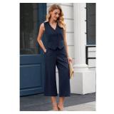 LookbookStore Womens 2 Piece Outfits Dressy Navy Blue 2 Piece Vest and Pants Set Business Professional Clothes Suits Set Dressy for Work Woman Pant Suit Dark Blue Size XX-Large Size 20 22