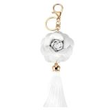 TUCEWP Flower Keychain for Women Girls White PU Leather Flower Tassel Keychain Camellia Purse Keyring Holder Aesthetic Keychain Charms Boho Floral Charm for Bag Car Accessories Birthday Christmas Gift