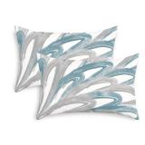 CaliTime Throw Pillow Cases Pack of 2 Cozy Fleece Two-Tone Abstract Feather Decorative Cushion Covers for Couch Bed Sofa Farmhouse Decoration 12 X 20 Inches Smoke Blue Grey