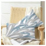 CaliTime Throw Pillow Cases Pack of 2 Cozy Fleece Two-Tone Abstract Feather Decorative Cushion Covers for Couch Bed Sofa Farmhouse Decoration 12 X 20 Inches Smoke Blue Grey