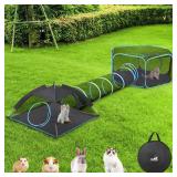 Outdoor Cat Enclosures for Cats Indoor, Patio Portable Mesh Cat Tent, Tunnel, Playhouse with Free Carry Bag & Metal Rod for Multiple Cats and Small Animals, Includes Cat Playpen+Cat Tent+Pet Tunnel