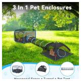 Outdoor Cat Enclosures for Cats Indoor, Patio Portable Mesh Cat Tent, Tunnel, Playhouse with Free Carry Bag & Metal Rod for Multiple Cats and Small Animals, Includes Cat Playpen+Cat Tent+Pet Tunnel
