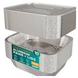 Aluminum Pans With Lids 9x13 [10 Sets] Aluminum Foil Pans Trays With Lids - Half Size Tin Foil Disposable Pans For Baking, Roasting, Cake Serving Dishes, Catering Supplies, Steam Table Chafing