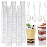 Peohud 100 Pack 3oz Plastic Dessert Cups with Spoons, Mini Dessert Shooter Cups, Disposable Parfait Appetizer Cups Shot Glasses for Desserts, Pudding, Event and Party
